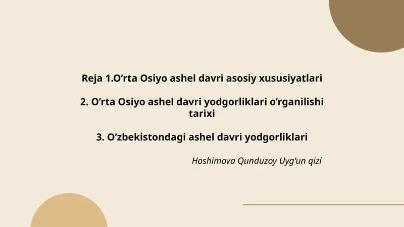 O'rta Osiyo ashel davri yodgorliklari