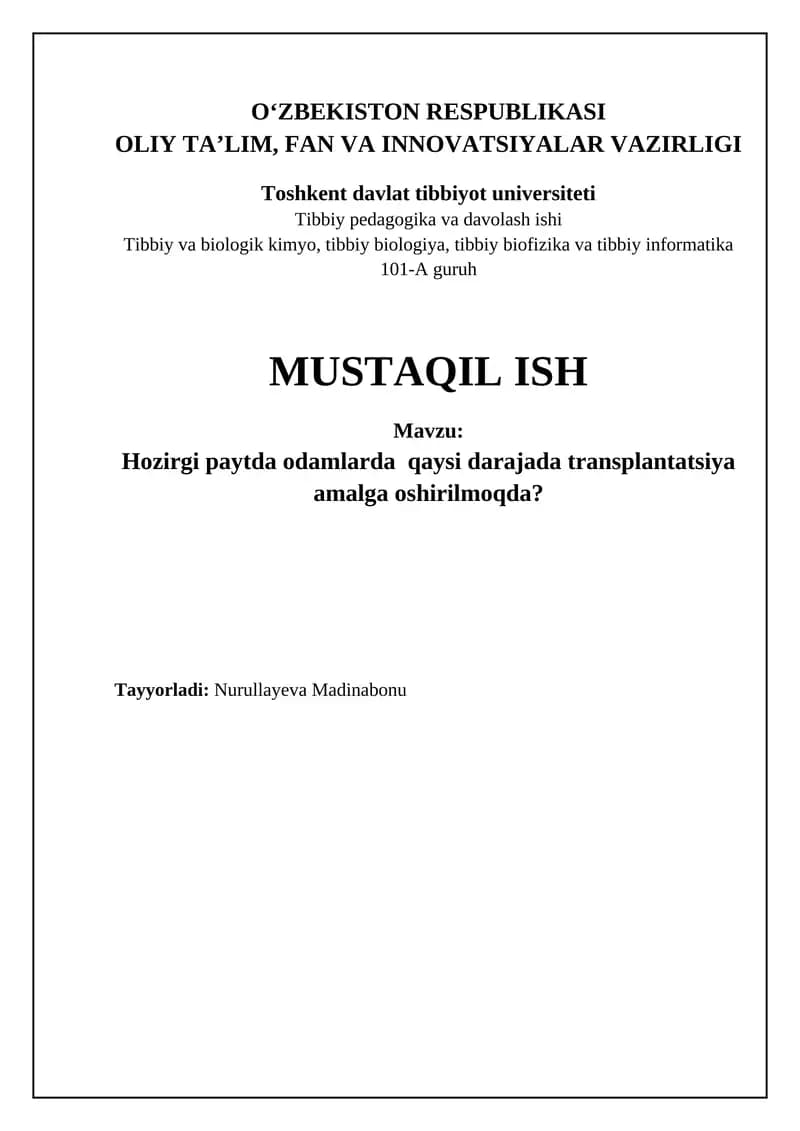 Tibbiy Pedagogika va Davolash Ishi