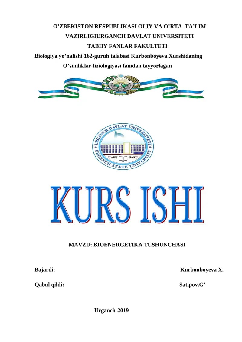 BIOENERGETIKA TUSHUNCHASI