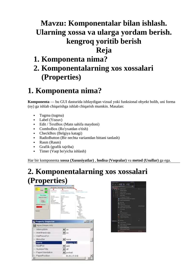 Komponentalar bilan ishlash