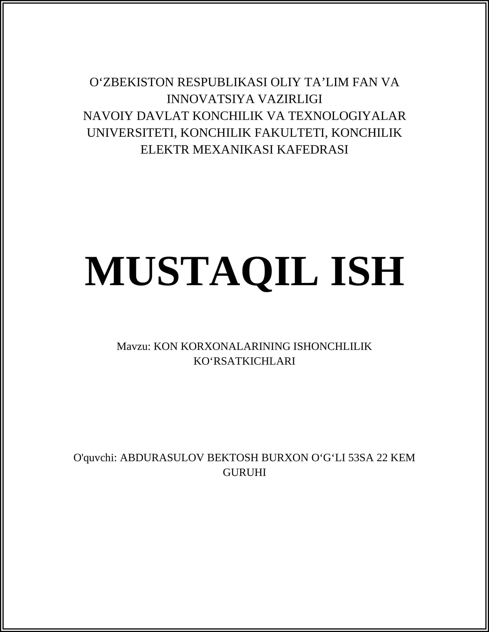 KON KORXONALARINING ISHONCHLILIK KOʻRSATKICHLARI