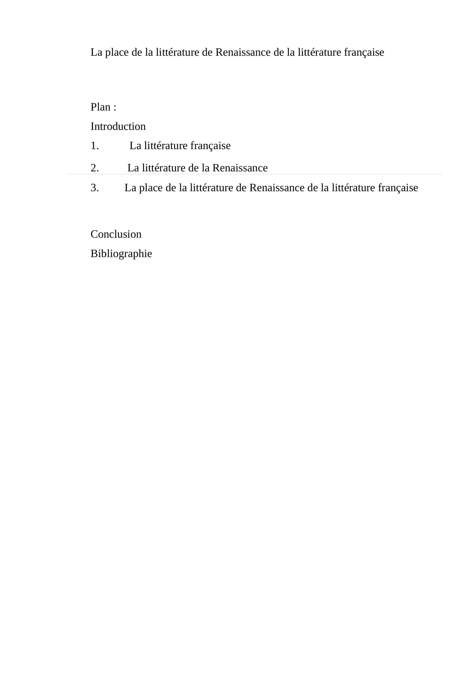 La place de la littérature de Renaissance de la littérature française
