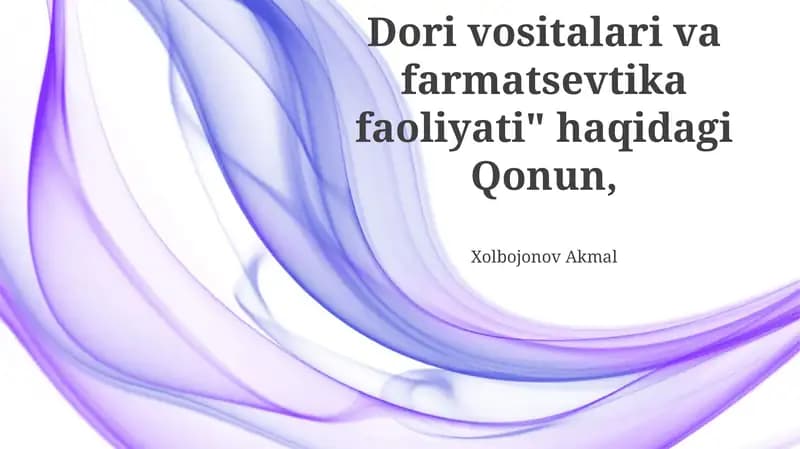 Tibbiy Asboblar va Farmatsevtika Faoliyati To'g'risidagi Qonun Umuumiy Qoidalari