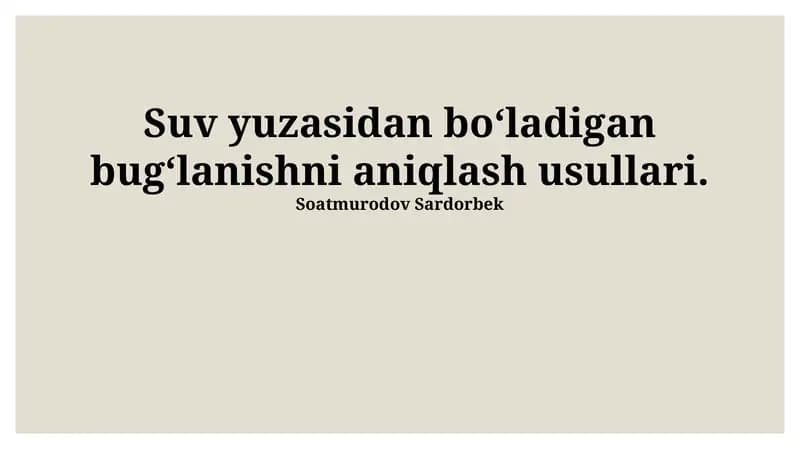 Suv Yuzasidan Bug'lanishni Aniqlash Usullari