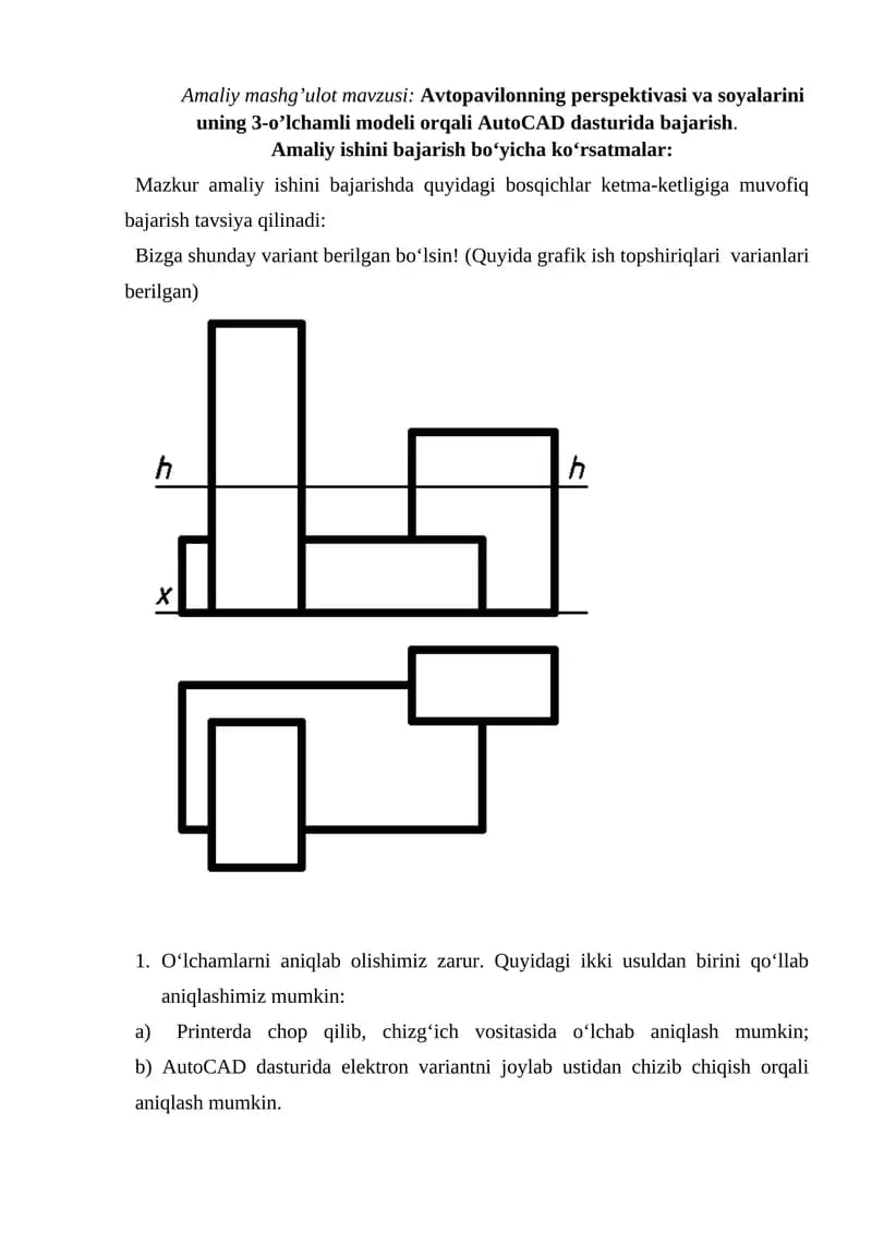 Autopavilon perspektivasi va soyalarini 3-o’lchamli model orqali AutoCAD dasturida bajarish