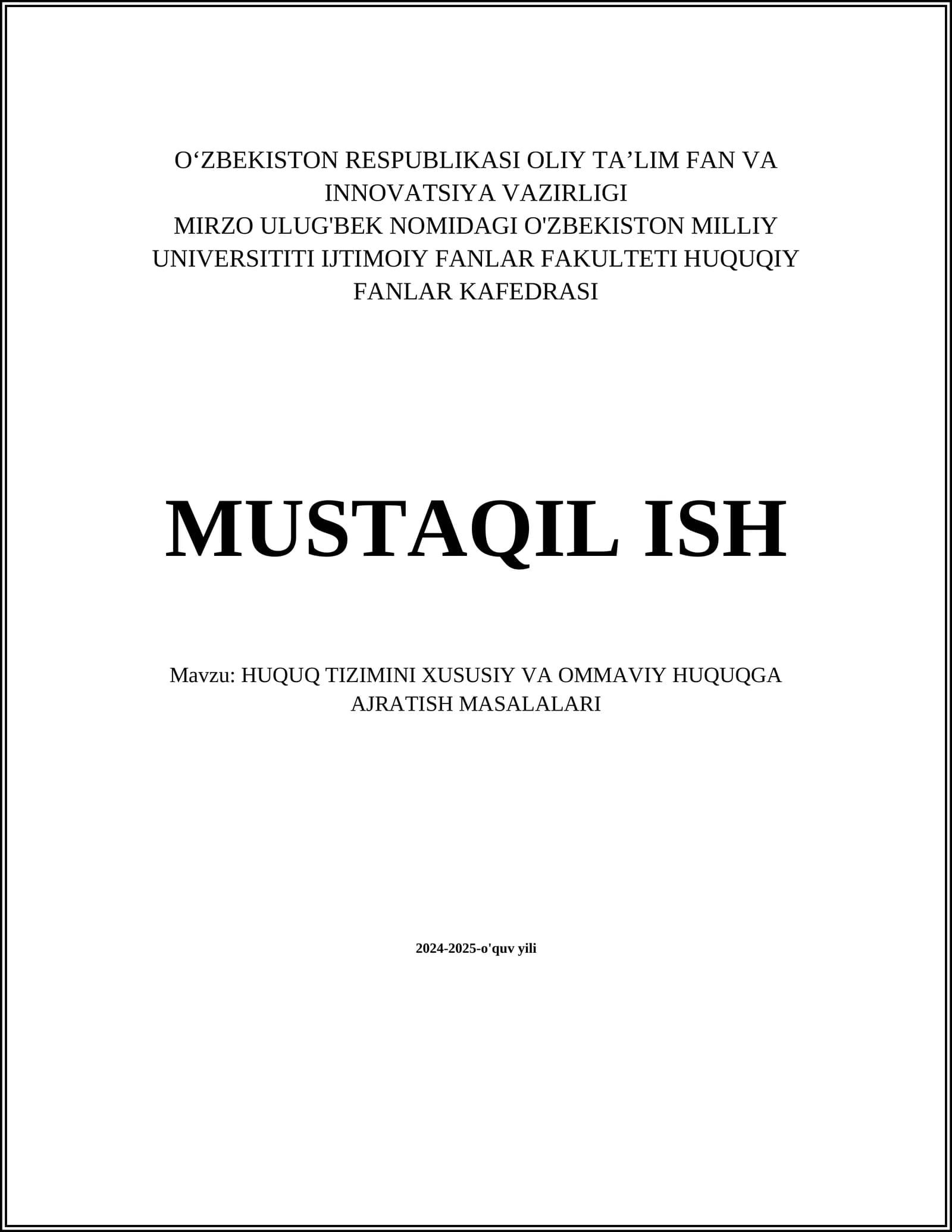 O'ZBEKISTON RESPUBLIKASI OLIY TA’LIM FAN VA INNOVATSIYA VAZIRLIGI
