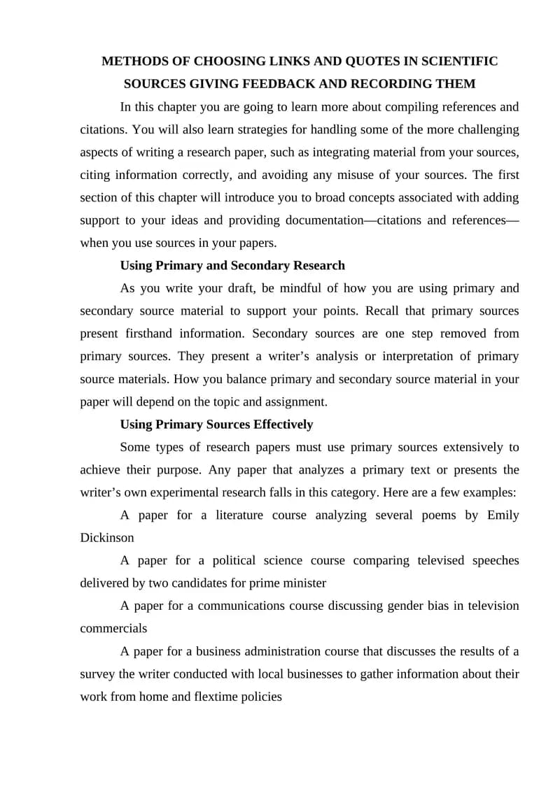 METHODS OF CHOOSING LINKS AND QUOTES IN SCIENTIFIC SOURCES GIVING FEEDBACK AND RECORDING THEM