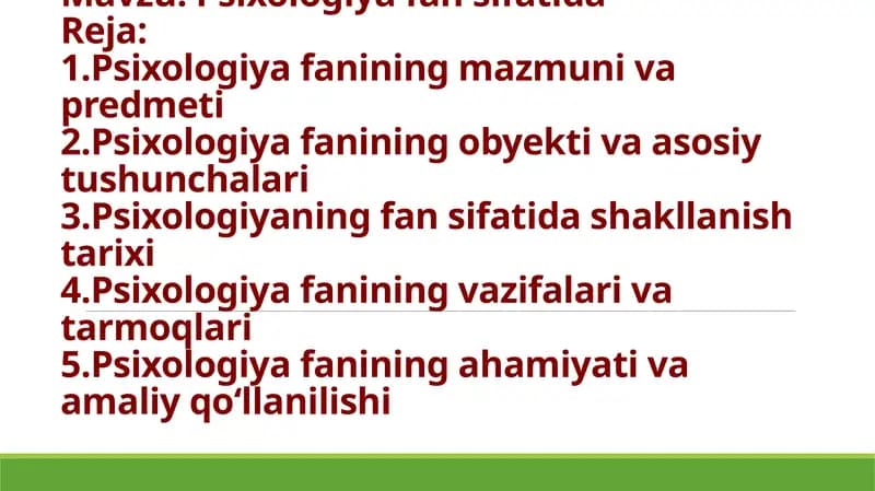 Psixologiya fanining mazmuni va predmeti