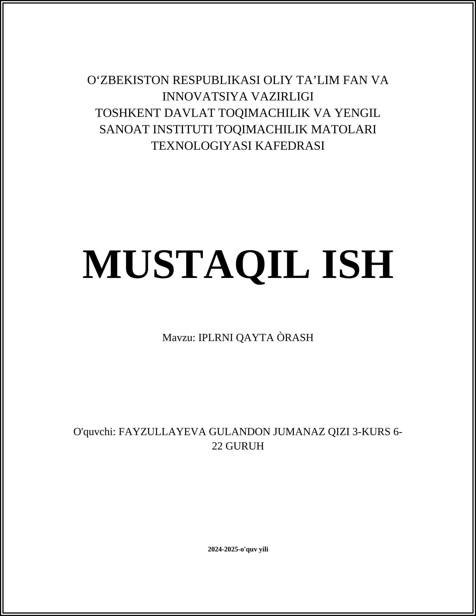 IPLRNI QAYTA ÒRASH
