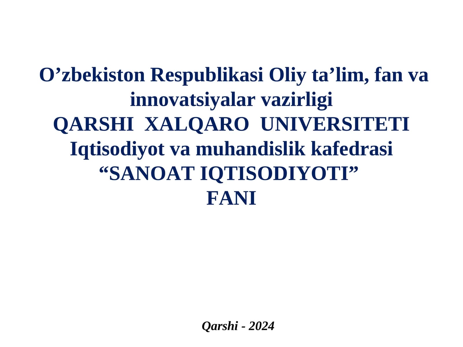 SANOAT IQTISODIYOTI