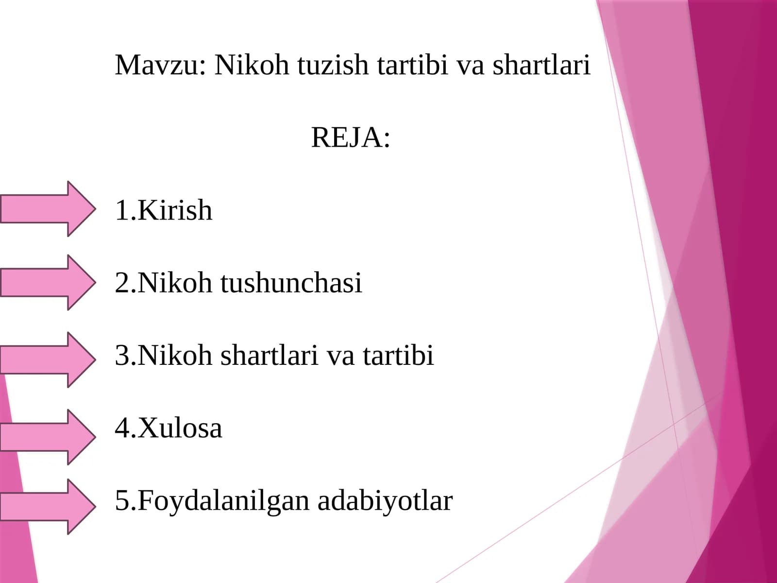 Nikoh tuzish tartibi va shartlari