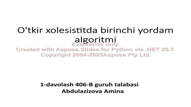 O'tkir xolesistitda birinchi yordam algoritmi