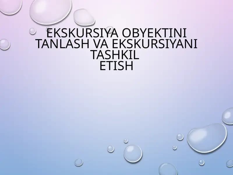 Ekskursiya obyektini tanlash va ekskursiyani tashkil etish