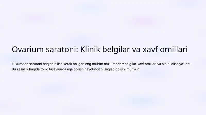 Ovarium saratoni: Klinik belgilar va xavf omillari