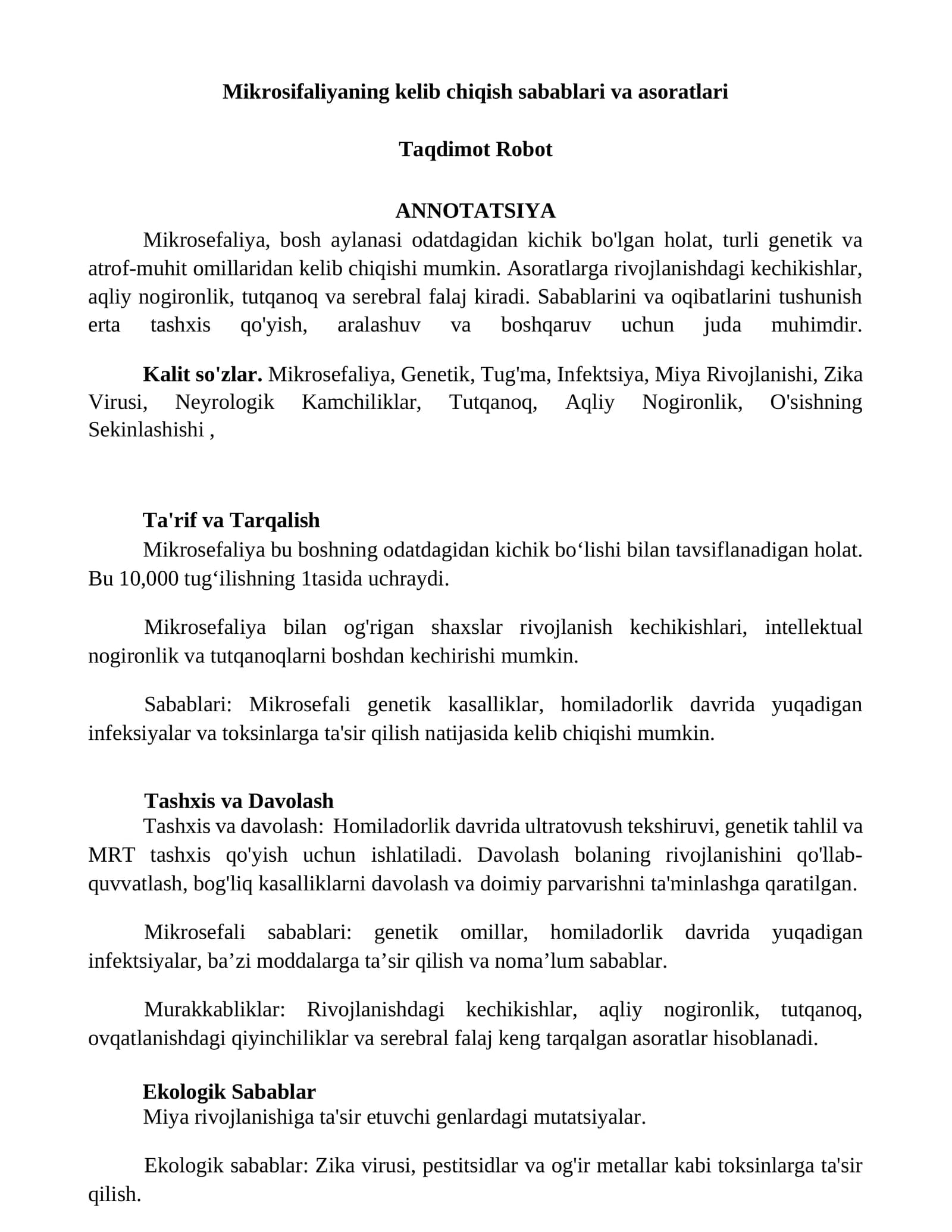 Mikrosifaliyaning kelib chiqish sabablari va asoratlari