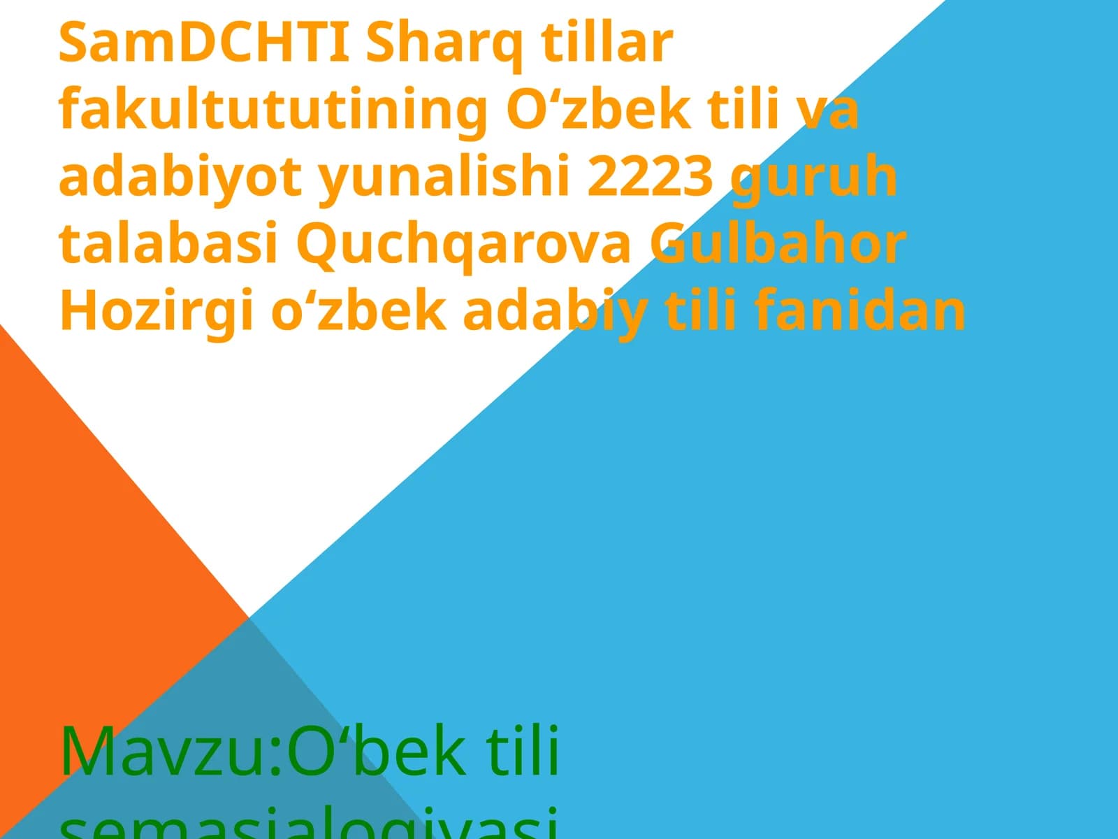 O‘zbek tilining semasiologiyasi