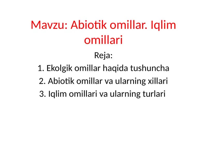 Abiotik omillar. Iqlim omillari