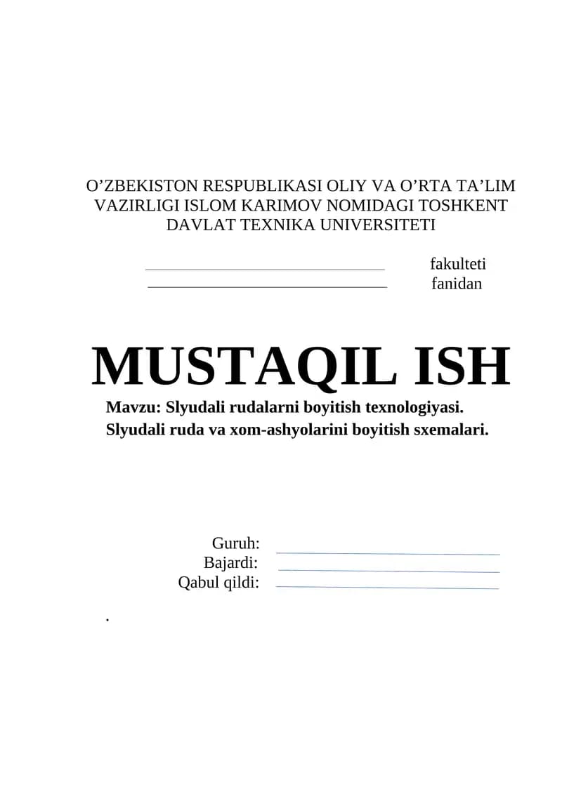Slyudali rudalarni boyitish texnologiyasi
