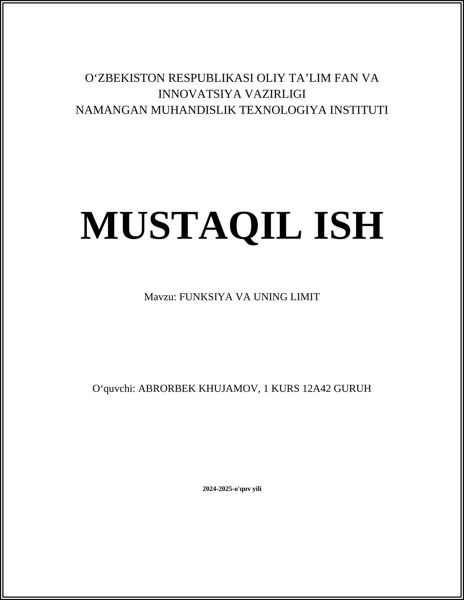FUNKSIYA VA UNING LIMIT