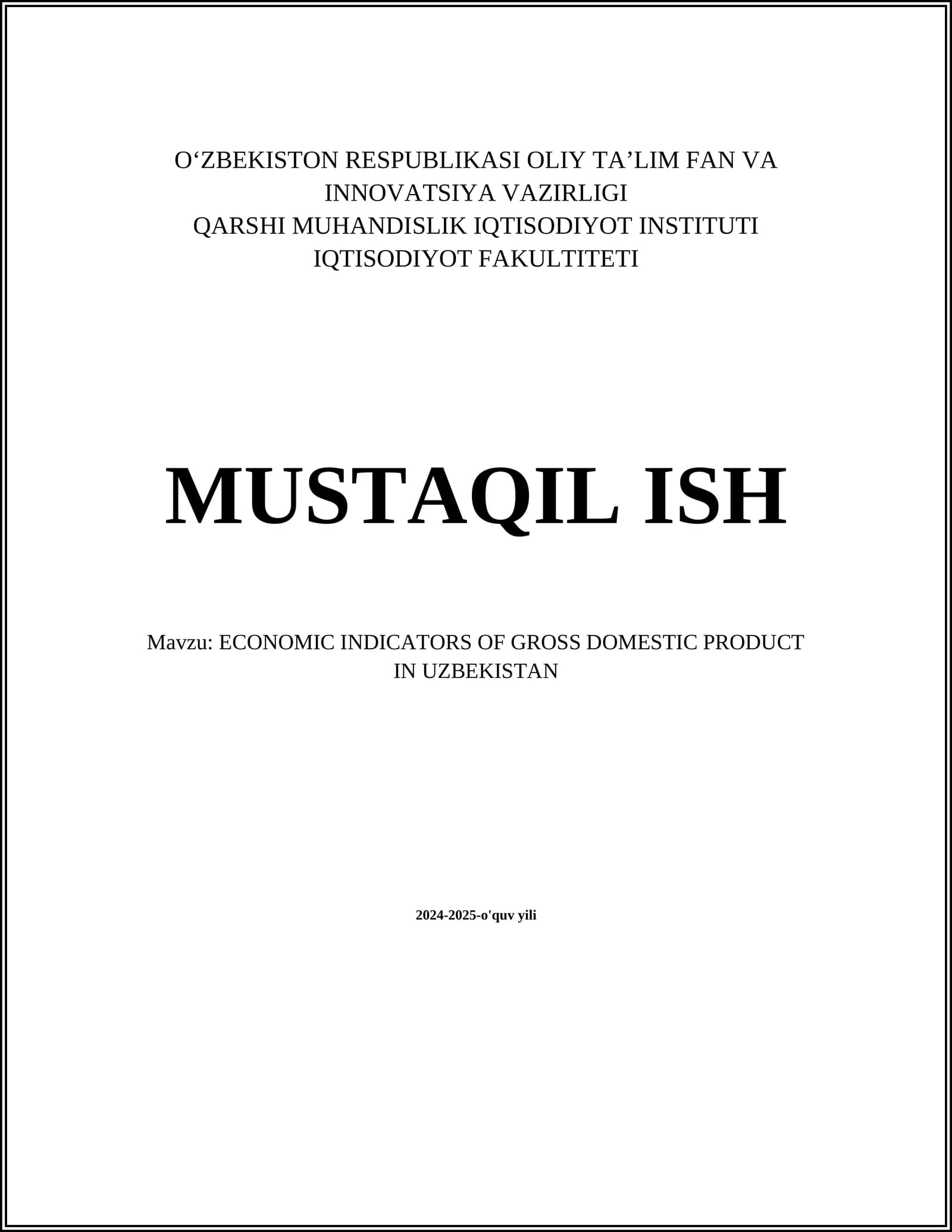 ECONOMIC INDICATORS OF GROSS DOMESTIC PRODUCT IN UZBEKISTAN