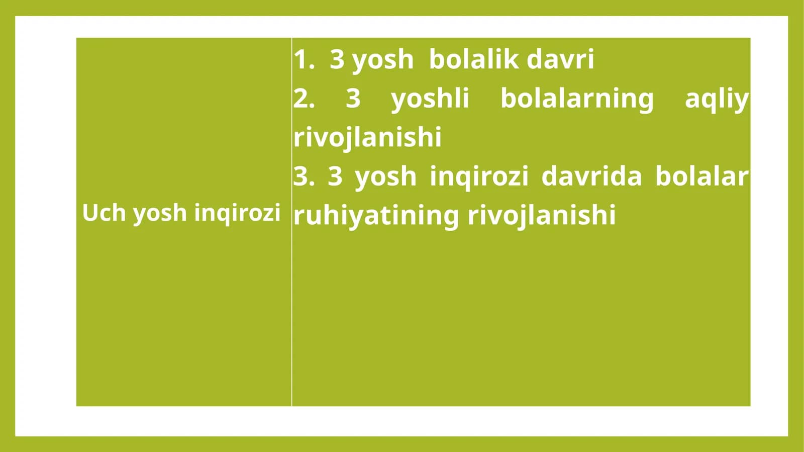 UCH YOSH INQIROZI VA ILK BOLALIK DAVRI