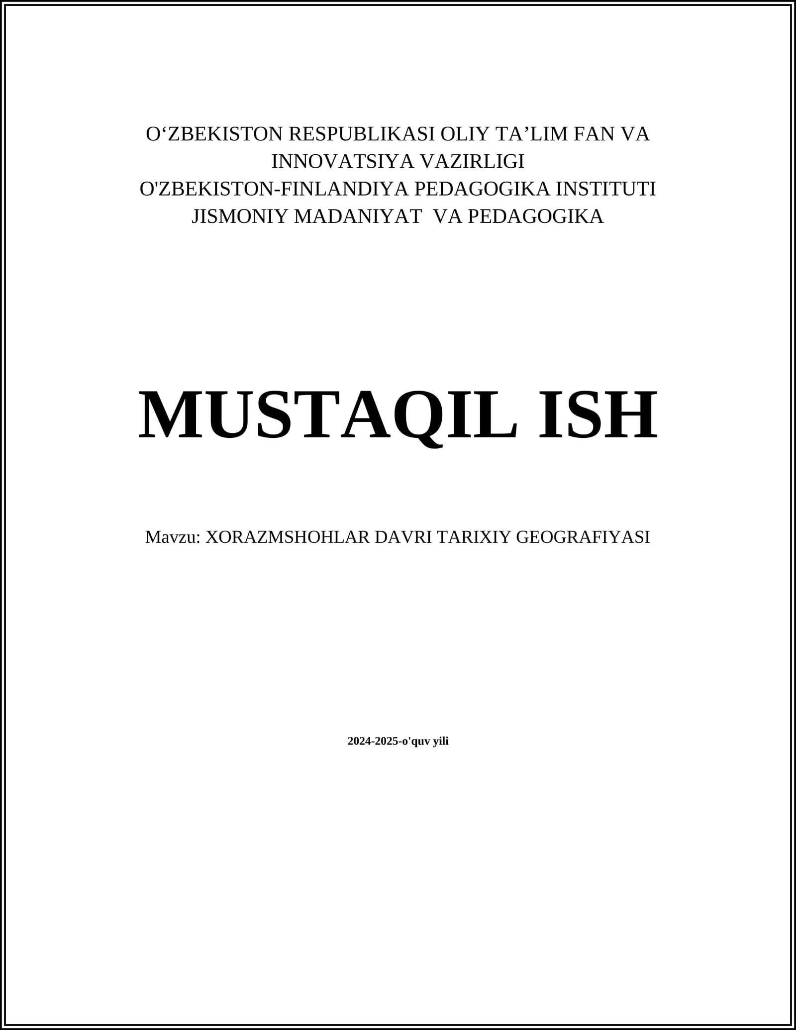 XORAZMSHOHLAR DAVRI TARIXIY GEOGRAFIYASI