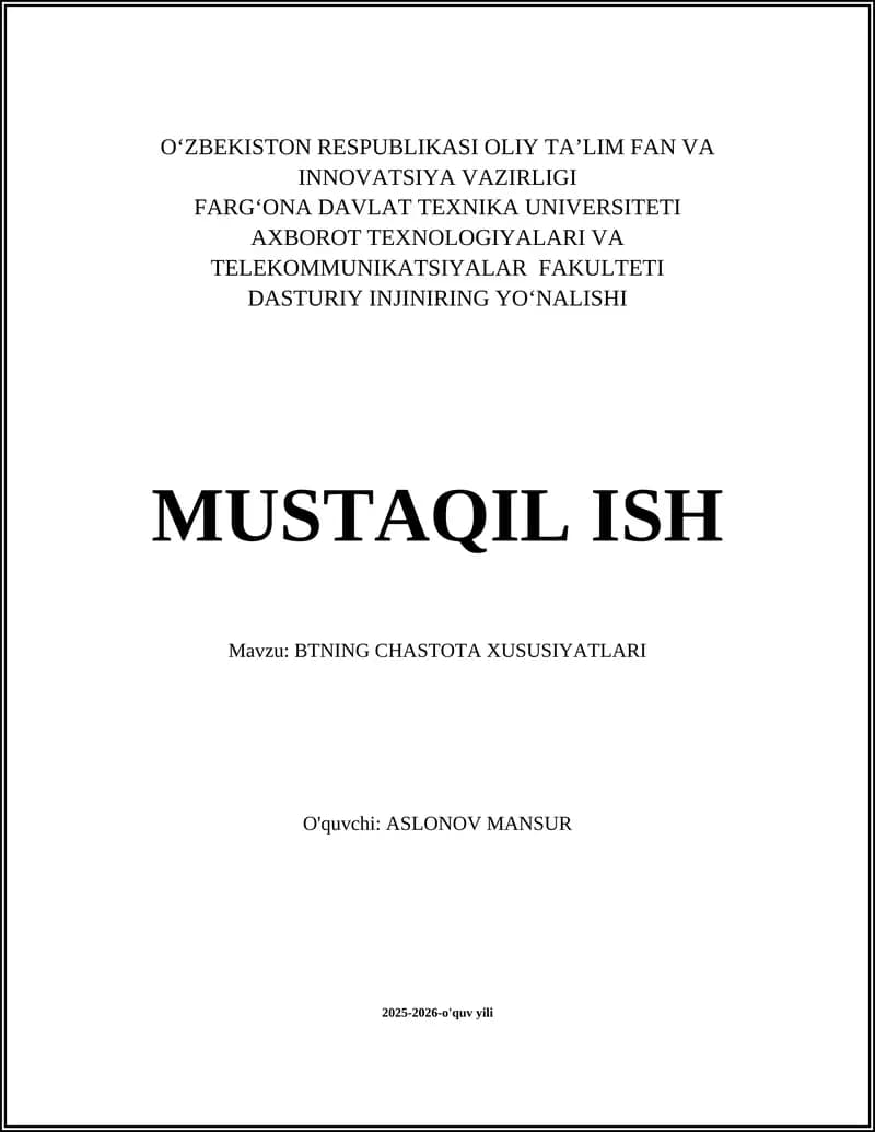BTNING CHASTOTA XUSUSIYATLARI