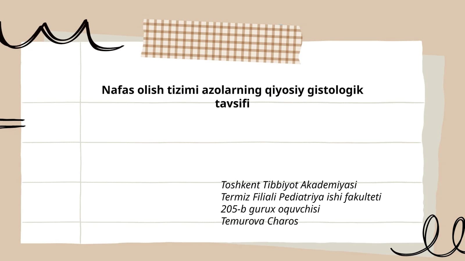 Nafas olish tizimi azolarning qiyosiy gistologik tavsifi