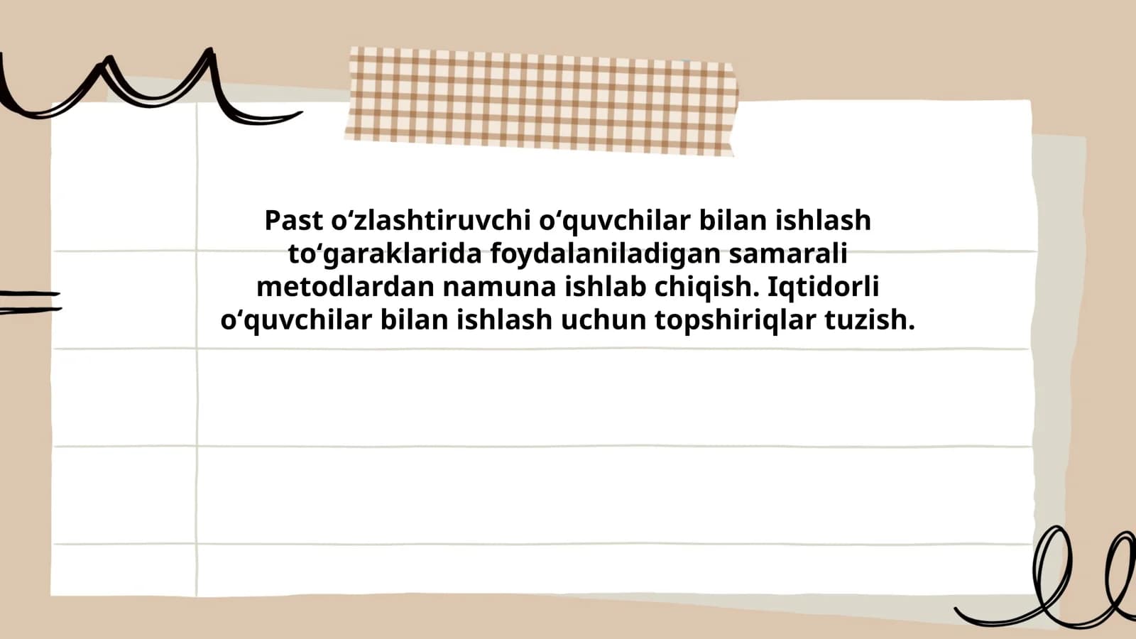 Past oʻzlashtiruvchi oʻquvchilar bilan ishlash metodi