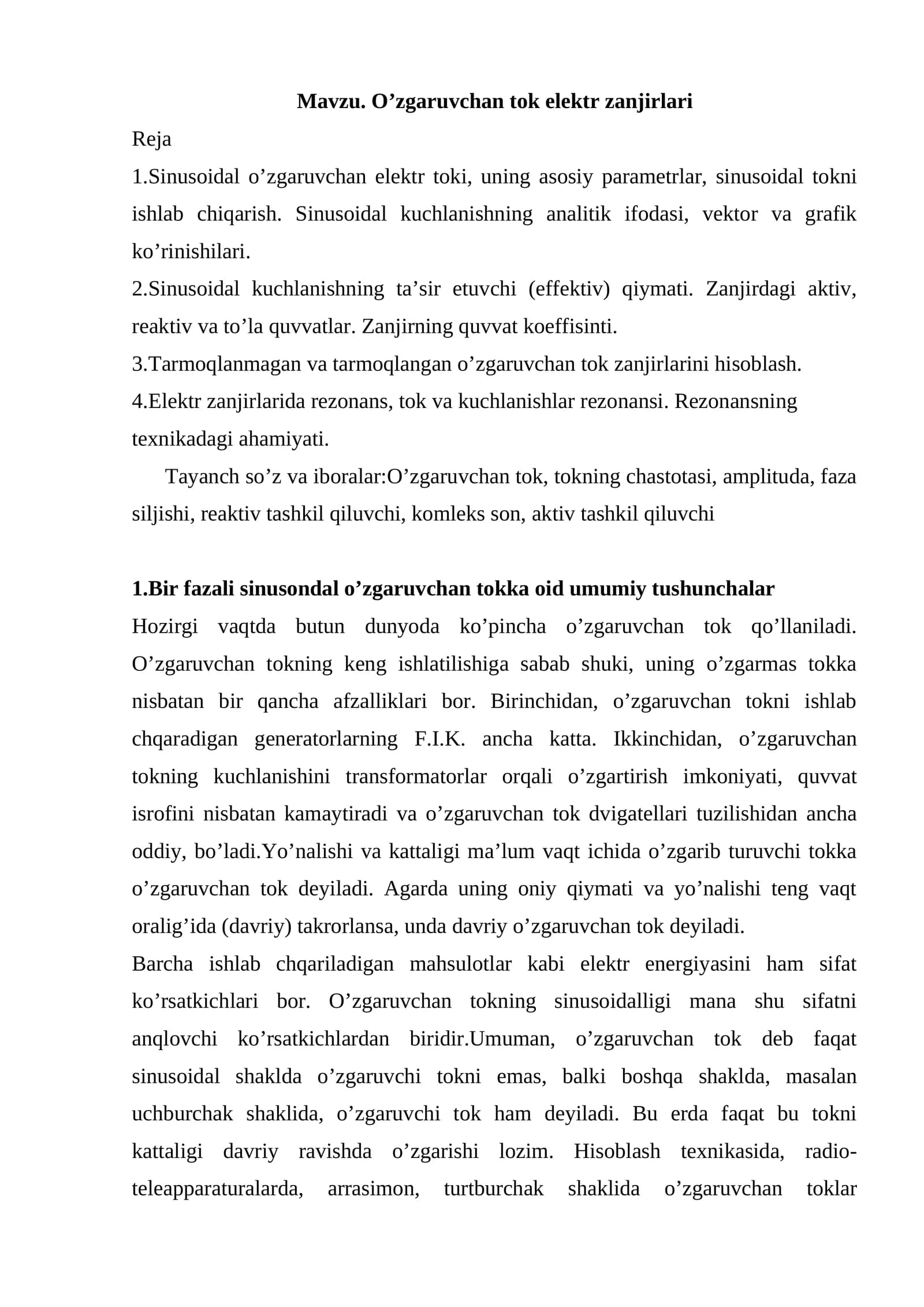 O’zgaruvchan tok elektr zanjirlari