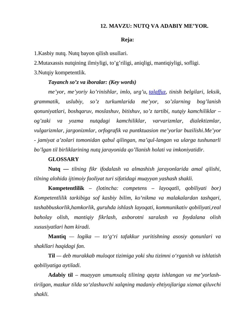 NUTQ VA ADABIY ME’YOR