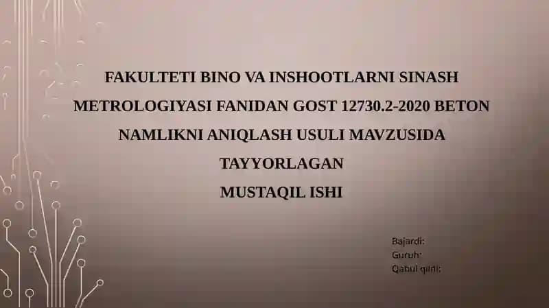 GOST 12730.2-2020 BETON Namlikni aniqlashusuli