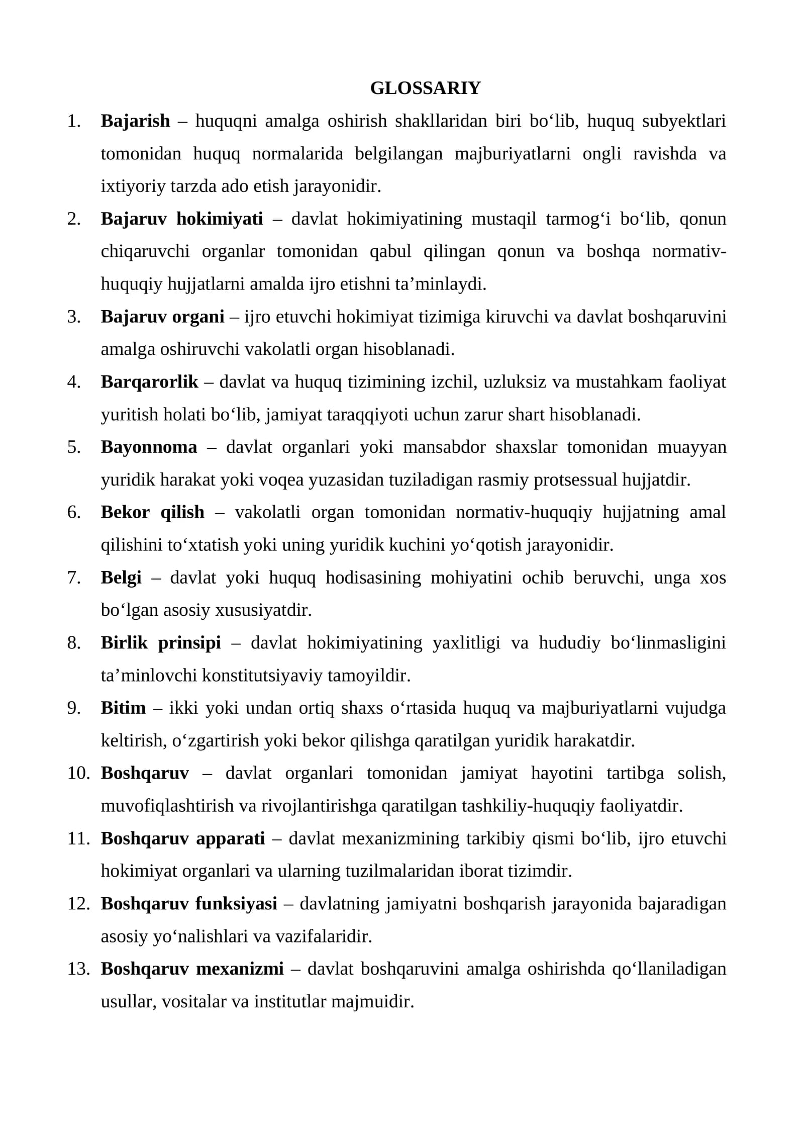 Davlat huquq nazariyasi fanidan B harfi uchun Glossariy