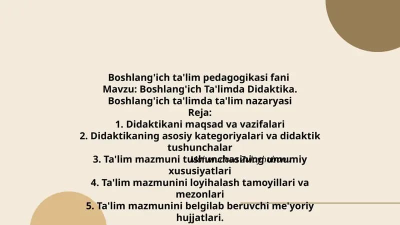 Boshlang'ich Ta'limda Didaktika