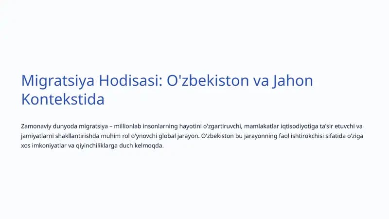 Migratsiya Hodisasi: O'zbekiston va Jahon Kontekstida