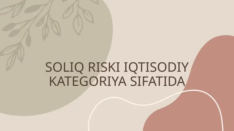 SOLIQ RISKI IQTISODIY KATEGORIYA SIFATIDA