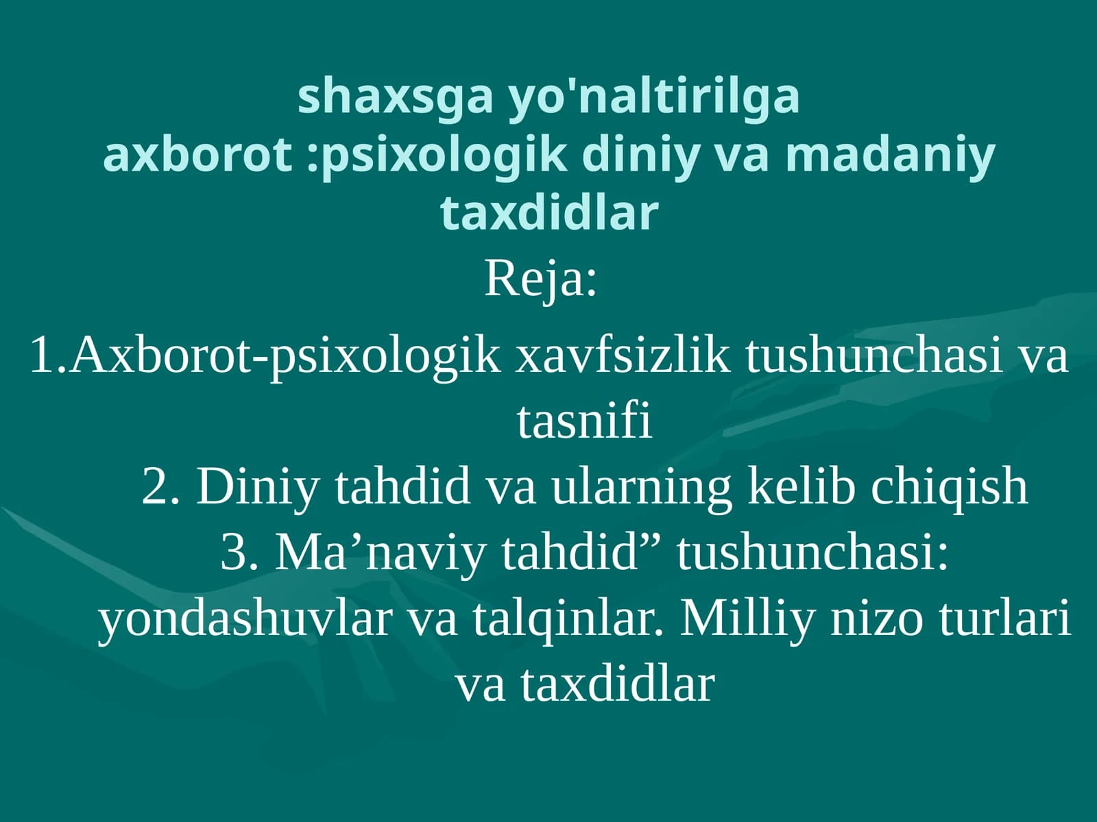 Diniy va Psixologik Tahdidlar