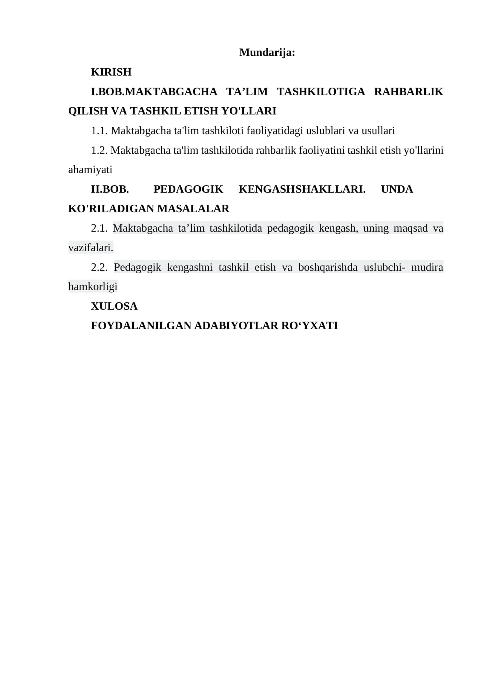 PEDAGOGIK KENGASH SHAKLLARI. UNDA KO'RILADIGAN MASALALAR