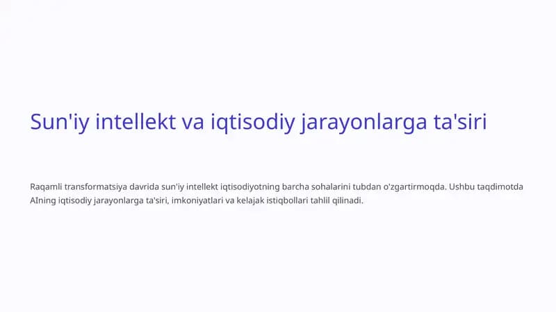 Sun'iy intellekt va iqtisodiy jarayonlarga ta'siri