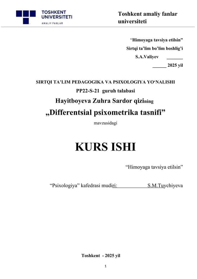 Differentsial psixometrika tasnifi