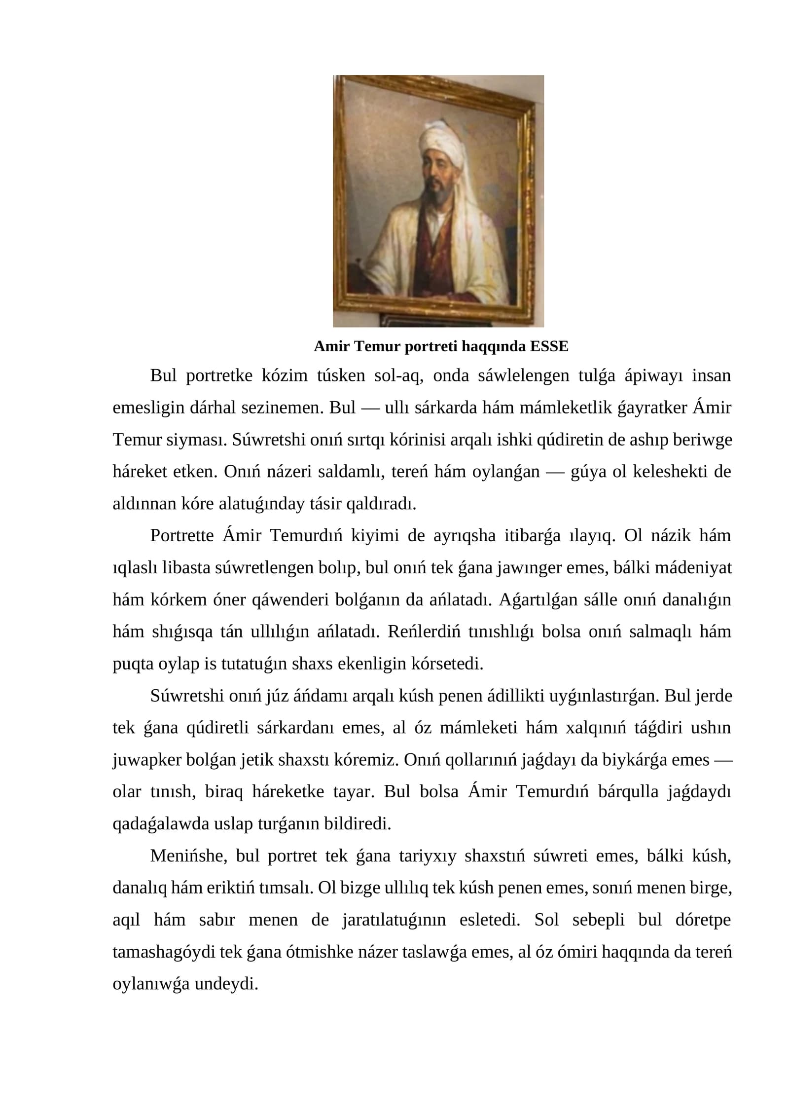 Amir Temur portreti haqqında ESSE