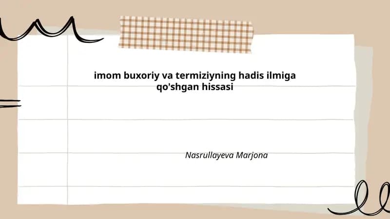 imom buxoriy va termiziyning hadis ilmiga qo'shgan hissasi