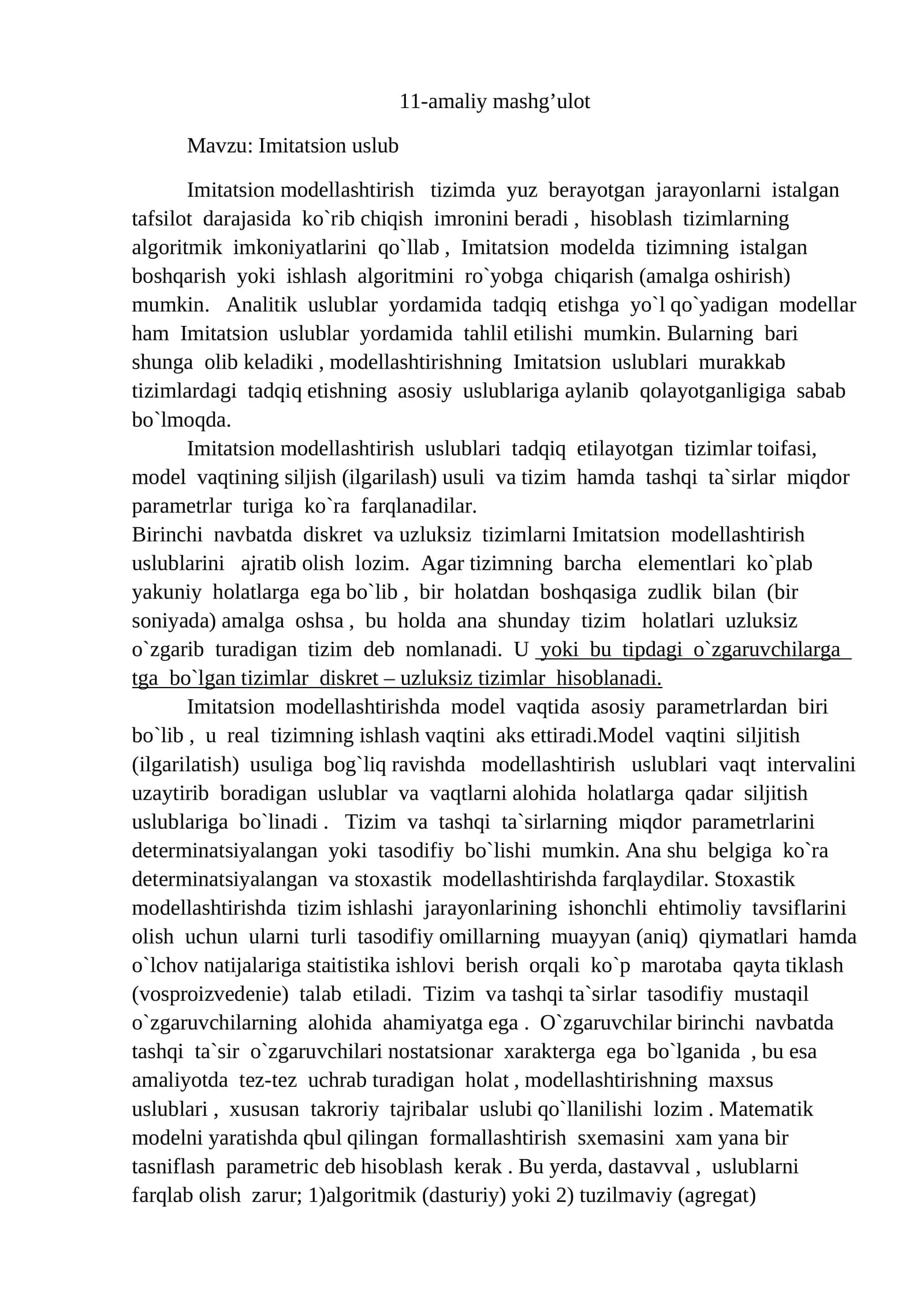 Imitatsion modellashtirish uslublari