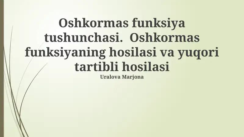 Yashirin Funktsiyaning Hosilasi
