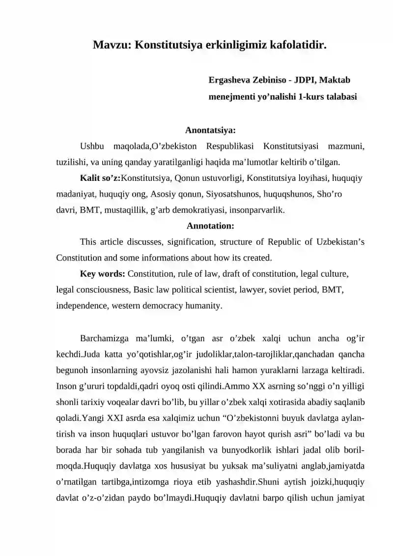 O’zbekiston Respublikasi Konstitutsiyasi