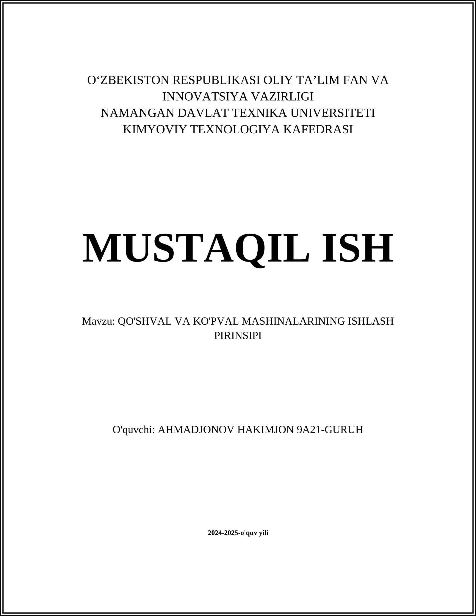 QO'SHVAL VA KO'PVAL MASHINALARINING ISHLASH PIRINSIPI