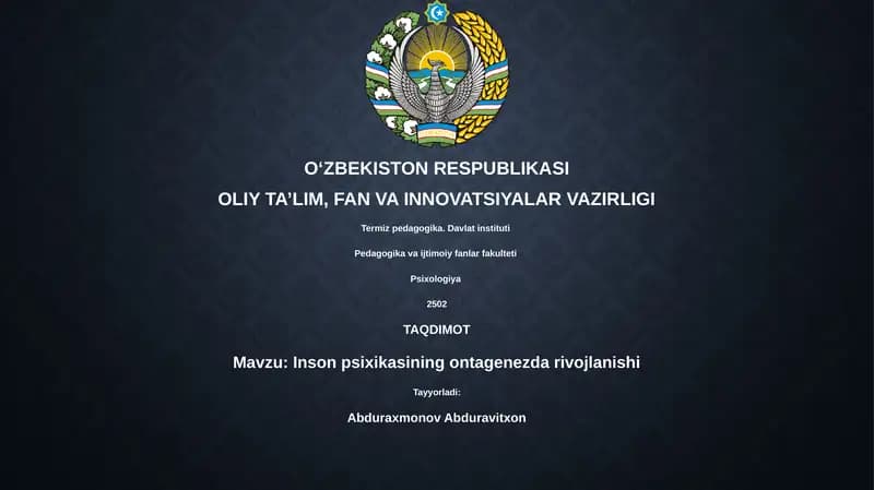 Inson psixikasining ontagenezda rivojlanishi
