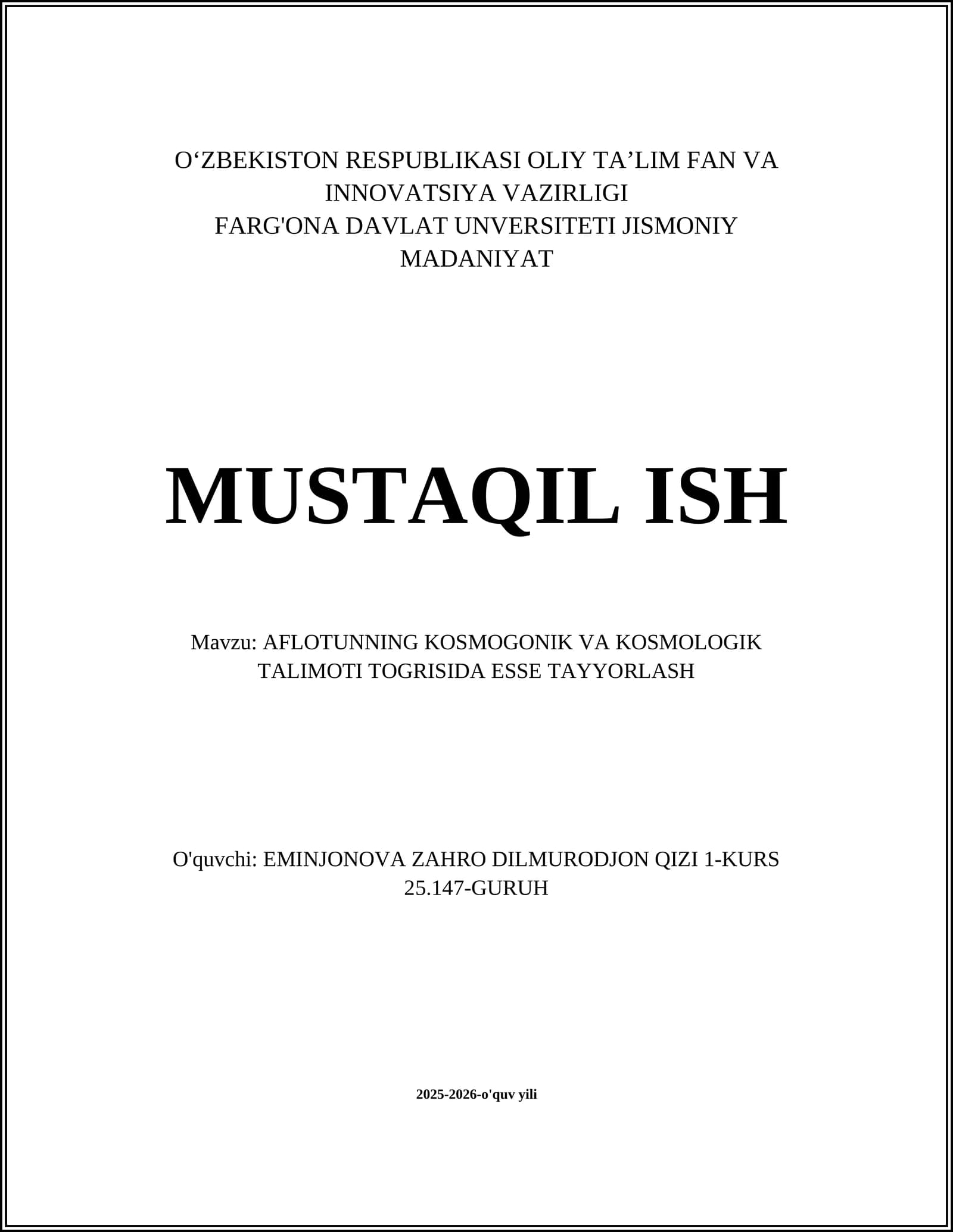 Timay asaridagi koinot yaratilishi tasviri
