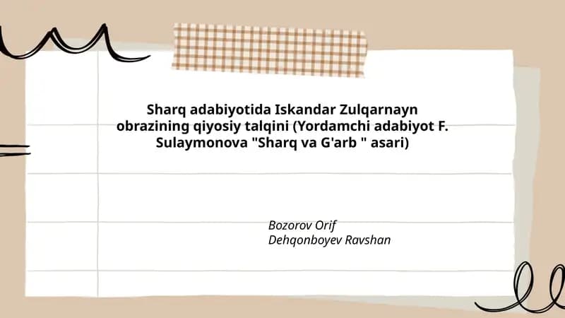 Iskandar Zulqarnayn obrazining qiyosiy talqini