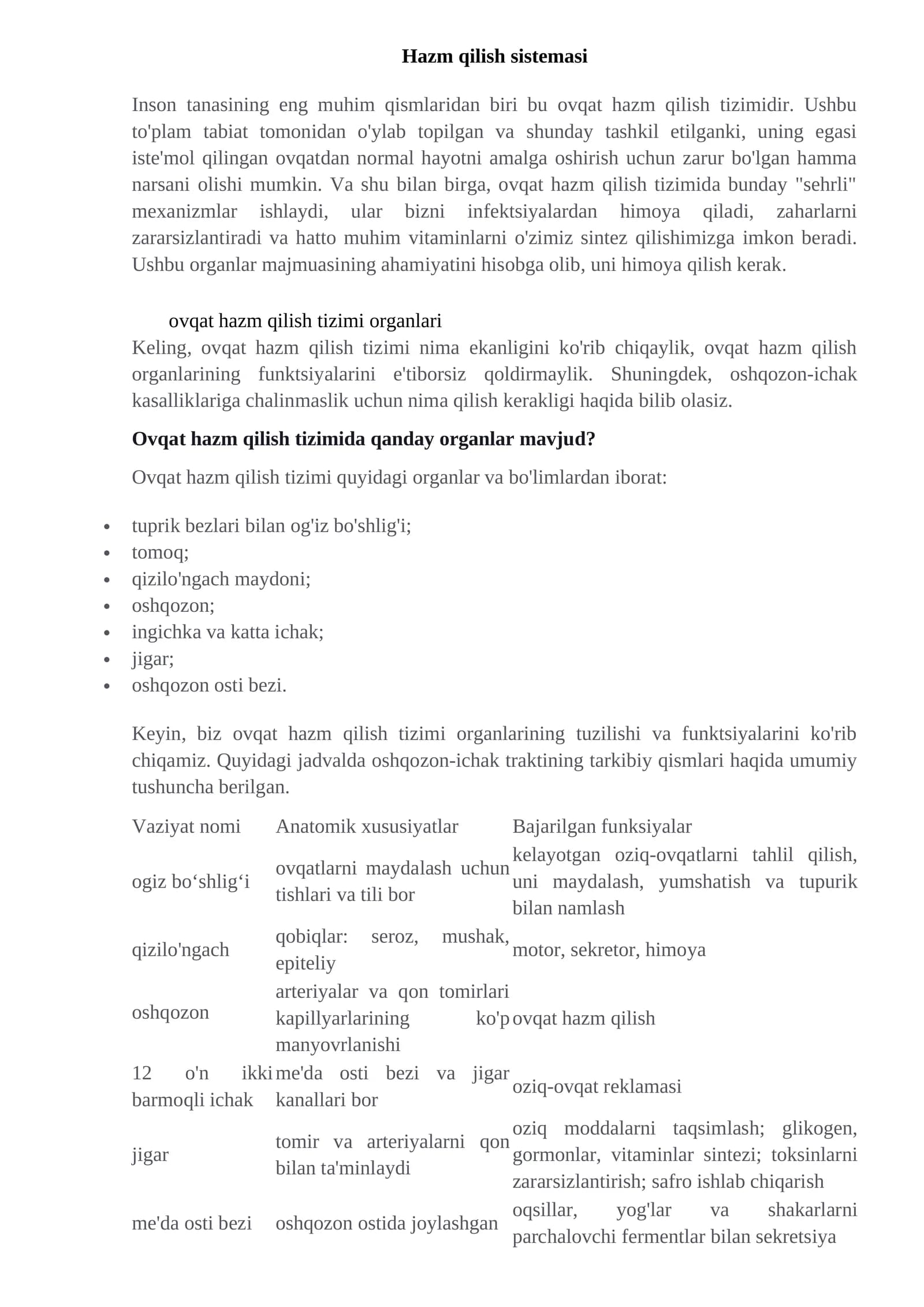 Ovqat hazm qilish tizimi
